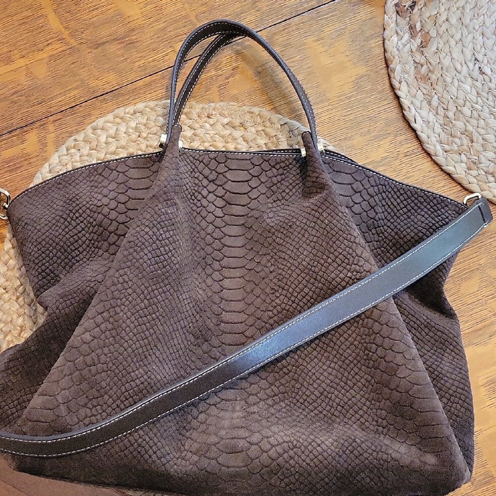 Suede J. McLaughlin Large Brown  Croc Pattern Convertible Satchel